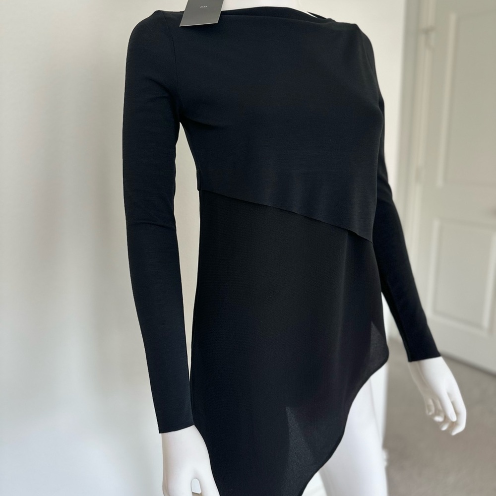 NWT Zara Black Asymmetrical Top Size Small